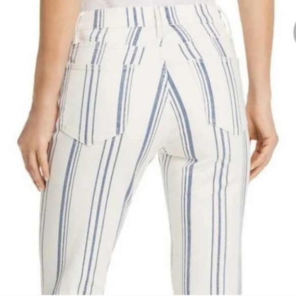 Frame Denim Ivory and Navy Striped Wide Leg Jeans - Picture 5 of 12